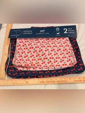 Dabney Lee Cherry Print Travel Packing Cubes - Pink & Navy 2 new with tag